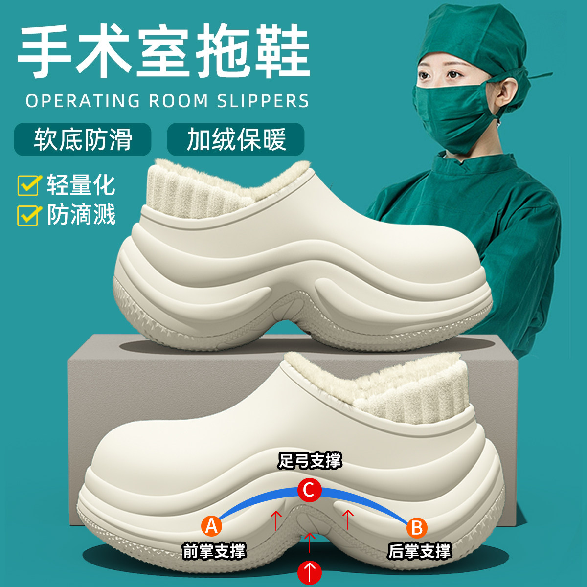 手术室专用防水棉拖鞋女士厚底防滑冬天2025新款毛绒保暖居家棉鞋