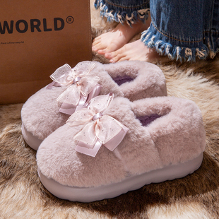 室内保暖防滑厚底外穿棉鞋 2025冬季 女款 可爱蝴蝶结包跟棉拖鞋 新款