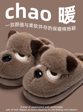 秋冬季情侣棉拖鞋男士2025新款毛绒保暖居家室内厚底防滑毛拖鞋女