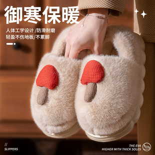 加绒加厚保暖厚底防滑外穿包跟棉鞋 冬季 男 女士新款 可爱毛绒棉拖鞋