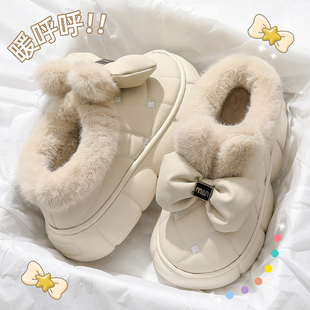 外穿 包跟防水加绒加厚保暖包跟蝴蝶结棉拖鞋 2025新款 雪地靴女冬季