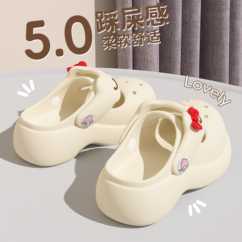 可爱小猫洞洞鞋女新款夏厚底踩屎感室内家居防滑防臭外穿包头凉拖