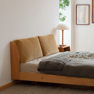 MUMO木墨 靠背床 实木悬浮床头软包简约布艺双人床主卧北欧卧室床