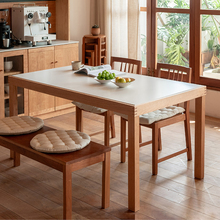 MUMO木墨岩板餐桌樱桃木实木书桌家用客厅简约现代长方形桌子饭桌