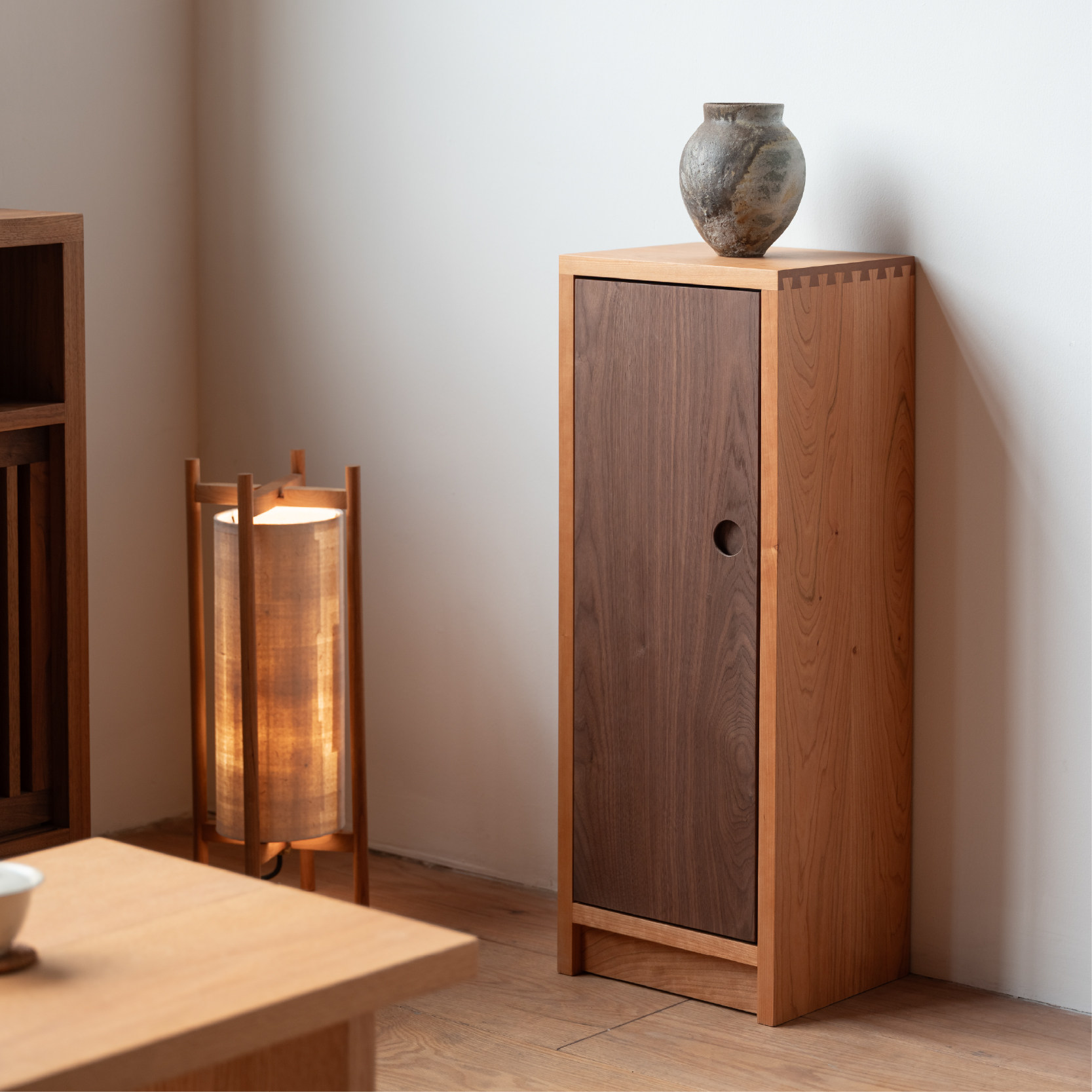 MUMO木墨 茶空间单门小边柜2.0 原木樱桃木小茶柜茶室客厅柜子