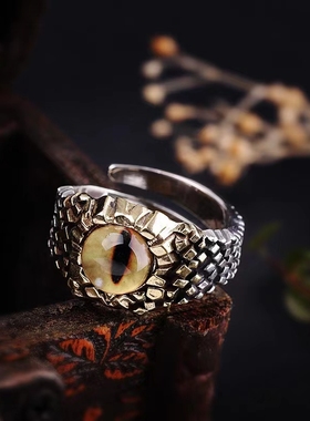 925银蛇眼睛戒指男女个性二次元戒子小众开口指环