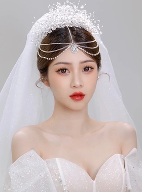热销新娘前额头饰品欧美流向时尚水钻链条水滴水晶流苏头带头链女