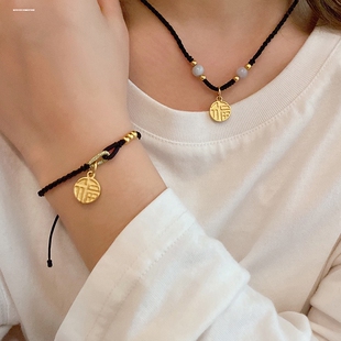 黄金项链仿金福牌吊坠锁骨链送妈妈送女友情人节礼物