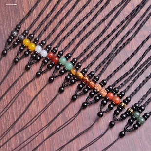 手工编织红色圆珠项链绳黄色白色玛瑙虎晶石玉吊坠挂绳