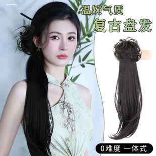 假发辫马尾新中式假发国风辫子抓夹微卷侧马尾古风发包马尾假发女