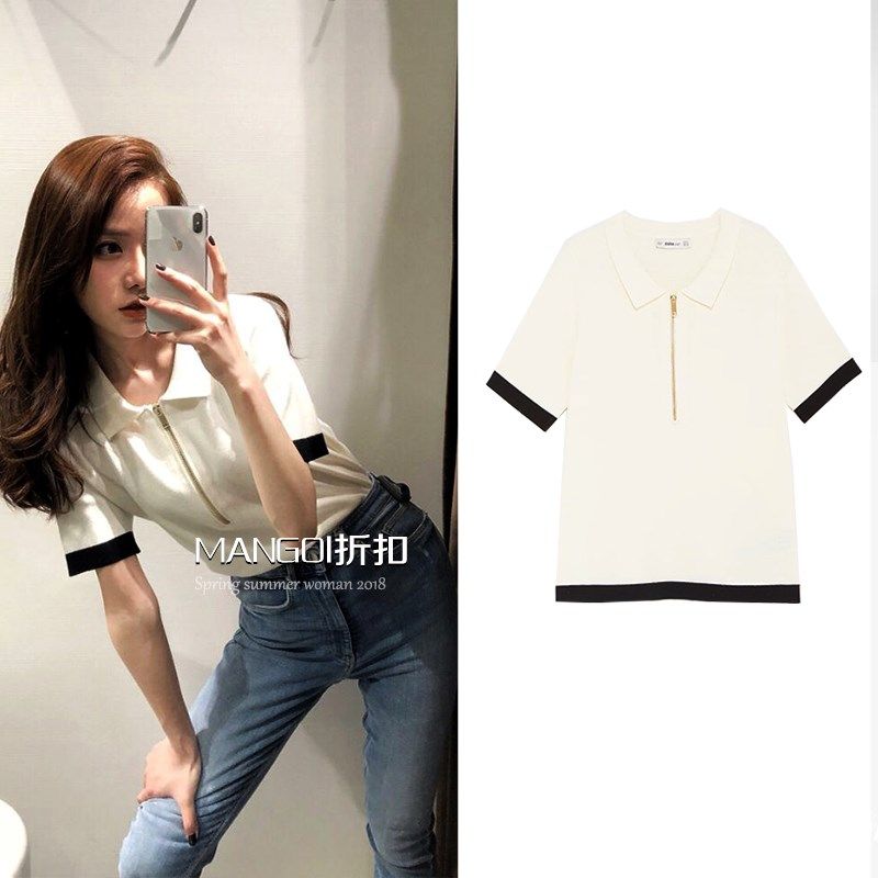 18秋季新款za女装 简约短袖拉链饰针织POLO衫百搭上衣ra6254/212|ruв категории Женская одежда, шерстяной свитер - от Buy2taobao.com для оказания профессиональной услуги покупки агента Taobao