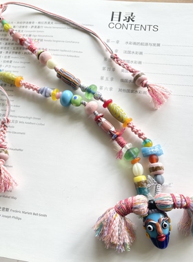 【甜心大汉】粉嫩色系进口多宝琉璃串珠手工编绳项链可调节长度