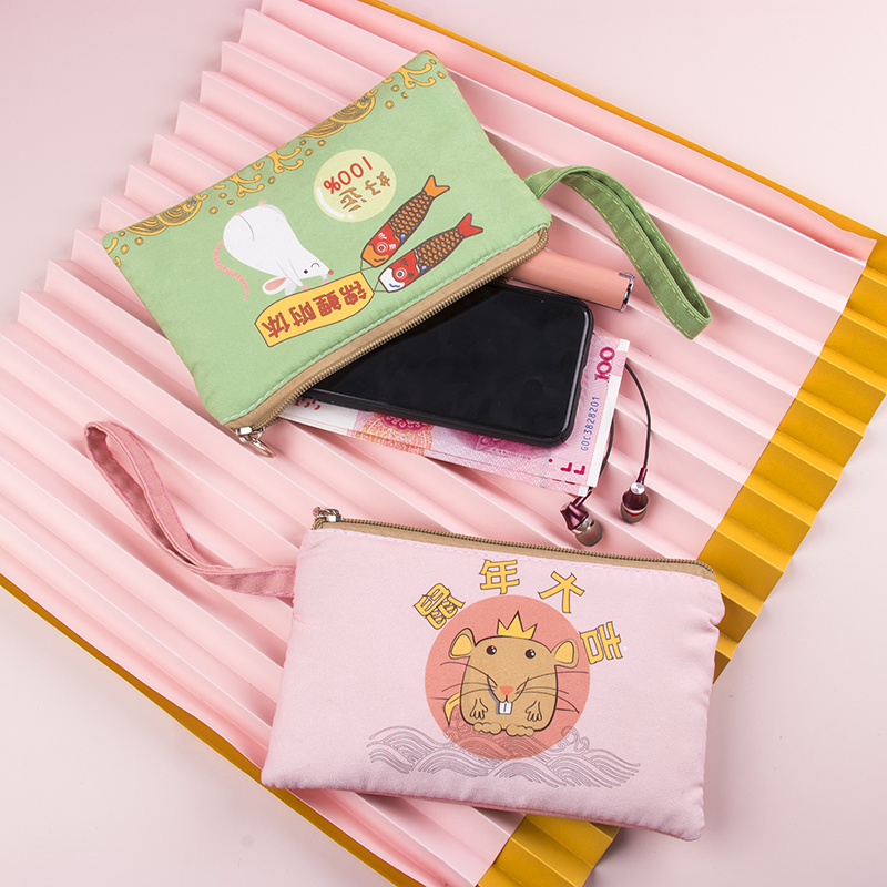 大屏手机包迷你小包包布袋便携手拿零钱包可爱卡通帆布放手机袋子