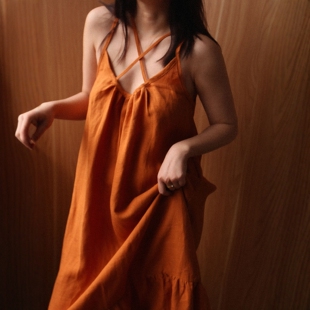 单穿内搭都可飘逸A字裙 慵懒纯亚麻吊带荷叶边长裙衬裙 退潮 法式