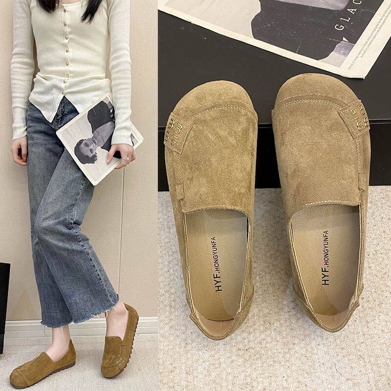 复古圆头单鞋女2025春秋新款森系勃肯女鞋休闲一脚蹬平底豆豆鞋子