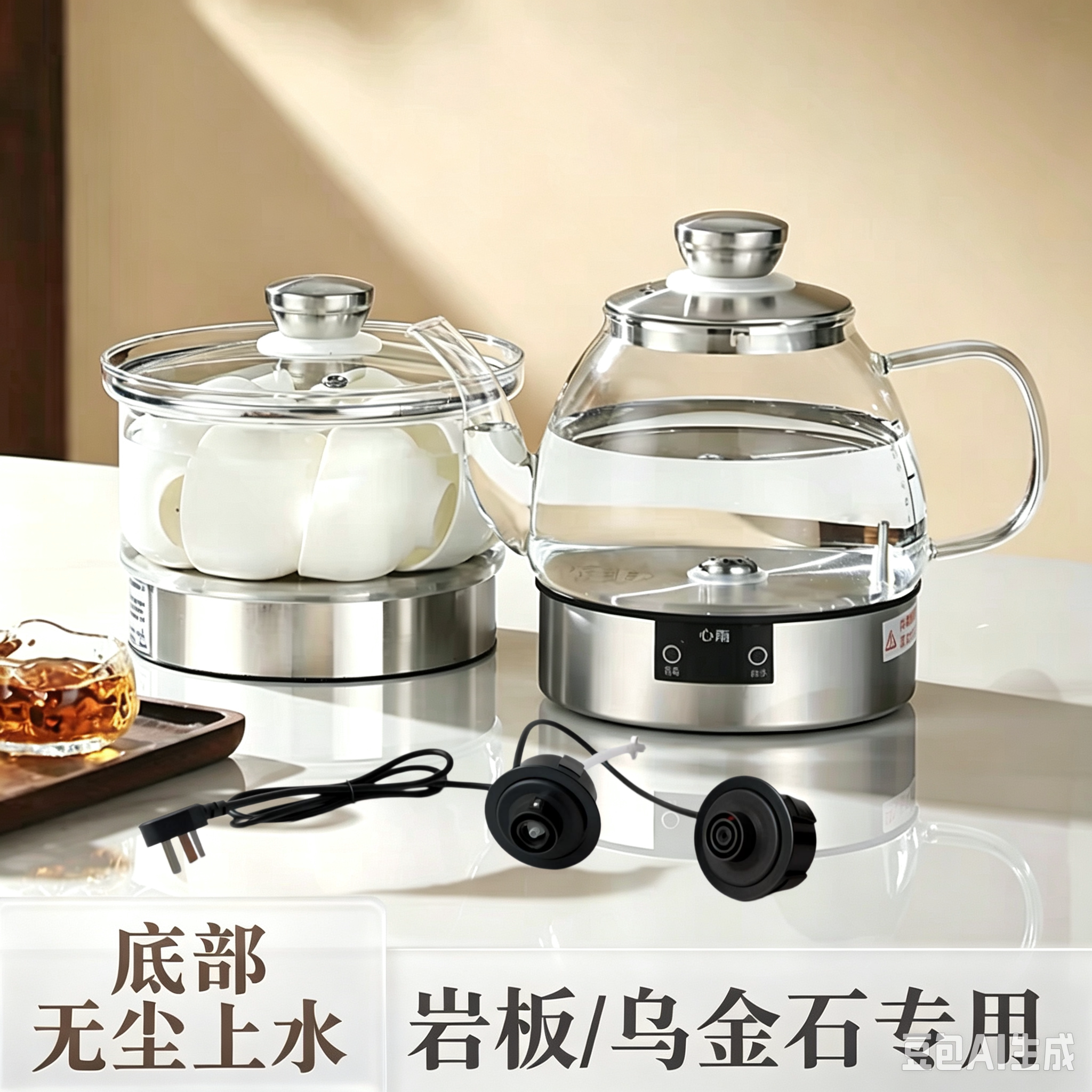 岩板嵌入底部按键电茶壶多功能底部上水一键全自动煮水蒸茶壶
