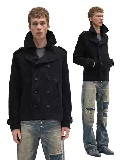 No Faith Studios 26Fw Arrow Pattern Ribbed Jacket Casual Loose Double-Breasted Lapel Coat