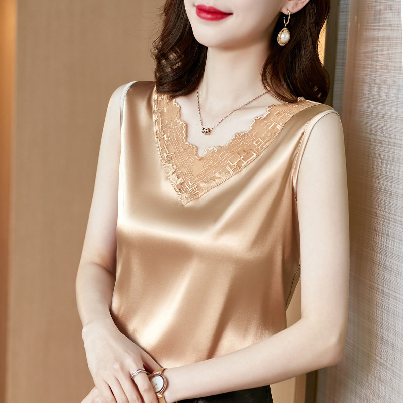女士夏装蕾丝醋酸设计感小众上衣