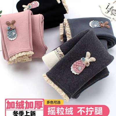 女童加绒打底裤秋冬儿童保暖外穿洋气宝宝一体摇粒绒卡通保暖裤子