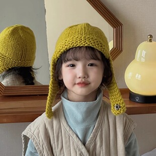 秋冬韩版儿童帽子洋气百搭男女童毛线帽宝宝护耳针织帽