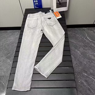 浅灰色复古修身水洗牛仔裤2025跨境薄款男士显瘦青少年小脚九分裤