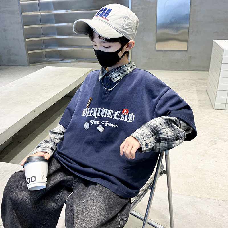 男童长袖t恤春秋款2026新款儿童春装假两件POLO领上衣帅气宽松潮T,童装/婴儿装/亲子装,T恤,淘宝优惠券,粉丝福利购,淘宝优惠卷