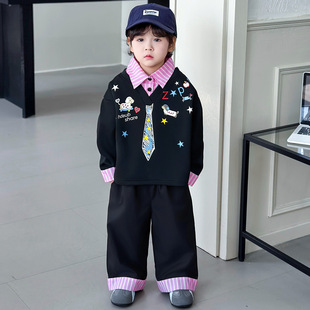 男童领带印花拼接套装天猫品质儿童春季新款柔软舒适美观耐造时髦