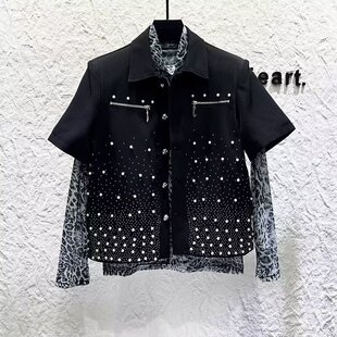 感重工烫钻牛仔外套男韩版设计满天星百搭宽松夹克上衣男生潮