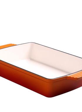 铸铁珐琅锅搪瓷商用煎锅J33cm加厚红色橘色长方形烤盘