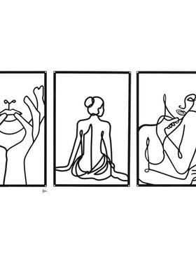 铁艺酒吧酒店艺术挂画壁挂欧美时尚铁艺装饰画简易女性线条墙壁饰