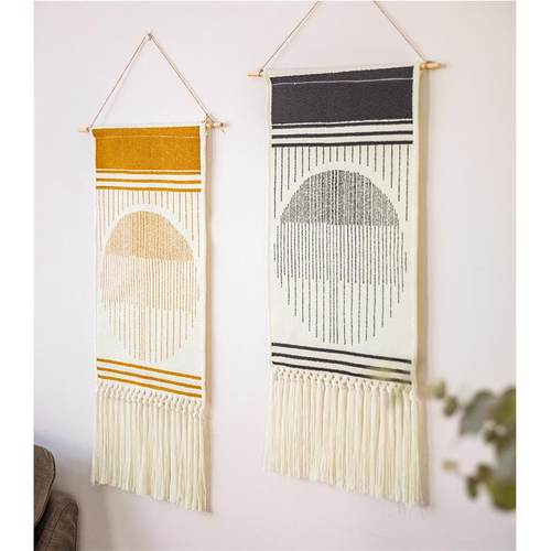 北欧ins几何棉流苏挂毯黑白装饰画卧室背景墙布电表箱挂画布艺