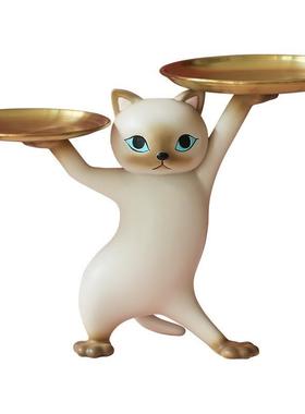 卡通沙雕妖娆猫托盘摆件钥匙收纳装饰品乔迁客厅餐厅桌面玄关