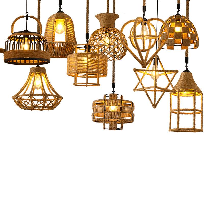 宿式吊餐饮日式中民卧室复古禅意饭店火锅麻绳铁灯艺灯罩灯具