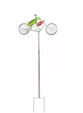 现货银色螳螂摩托车装饰风车田园庭院装饰工艺品铁艺风车