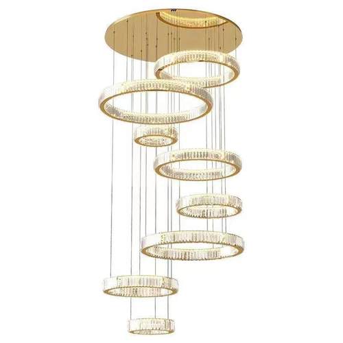 客厅吊灯2024年新款别墅复式楼吊灯轻奢水晶楼梯吊灯餐厅led灯具