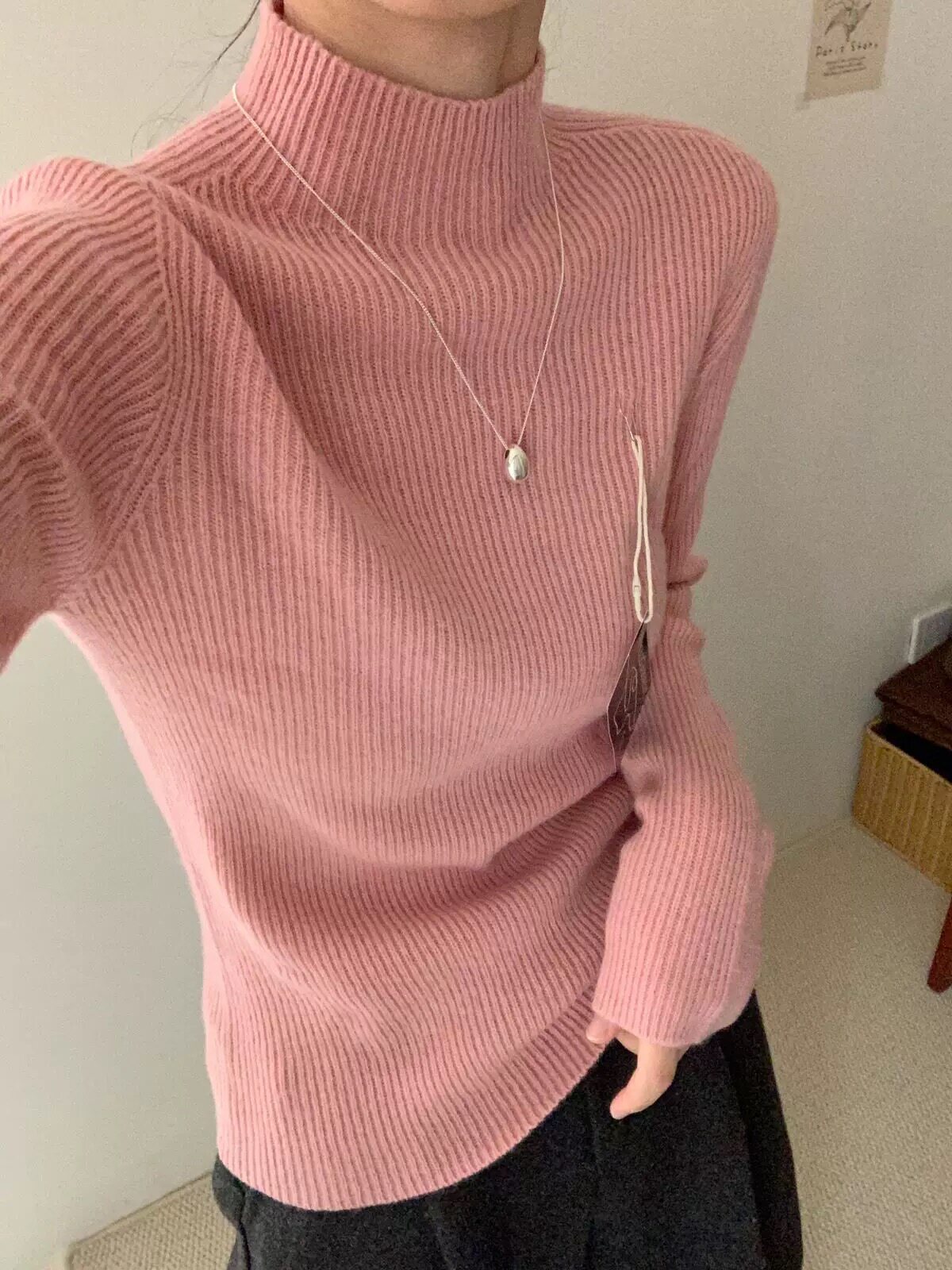 现货～100羊毛）韩国无缝一体麻花加厚半高领针织衫毛衣打底C70