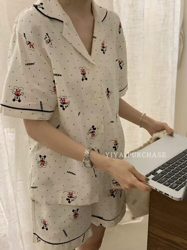 现货 SHMLY韩国东大门 可爱减龄米奇印花短袖睡衣套装家居服T09
