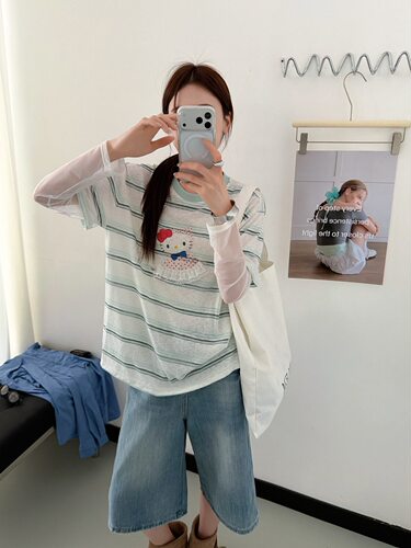 6246-2假两件T恤女2026夏季韩系ins风简约时尚休闲百搭T恤女短袖