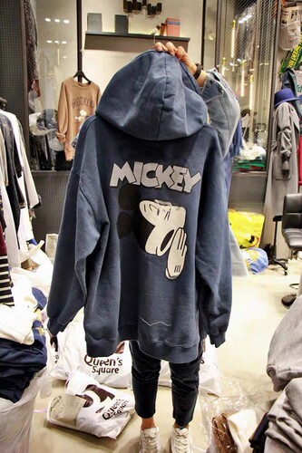 现货东大门慵懒米奇连帽卫衣开衫