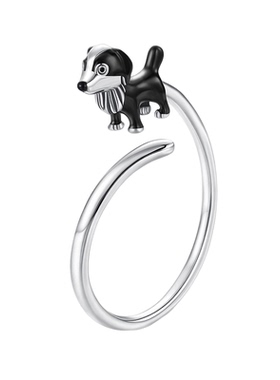 原创可爱宠物边牧犬开口戒指s925纯银萌宠动物狗狗戒指手饰百搭女