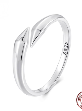 时予原创素银个性几何开口戒指简约小众通体s925纯银光面戒指批发