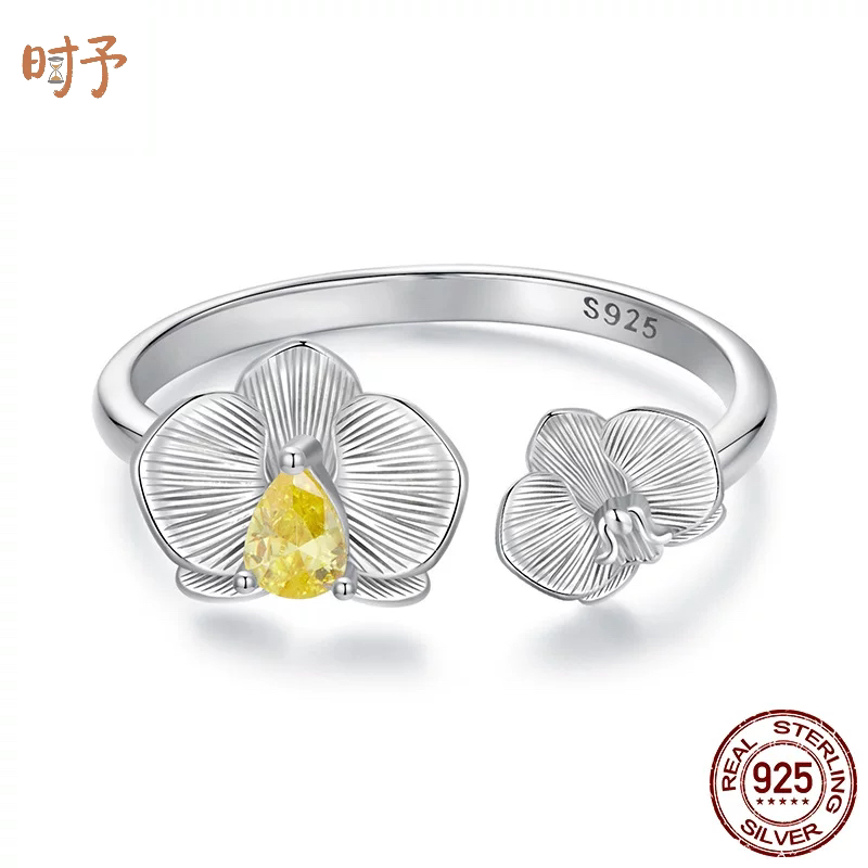原创通体s925纯银蝴蝶兰开口戒时尚精致百搭小巧精致指环