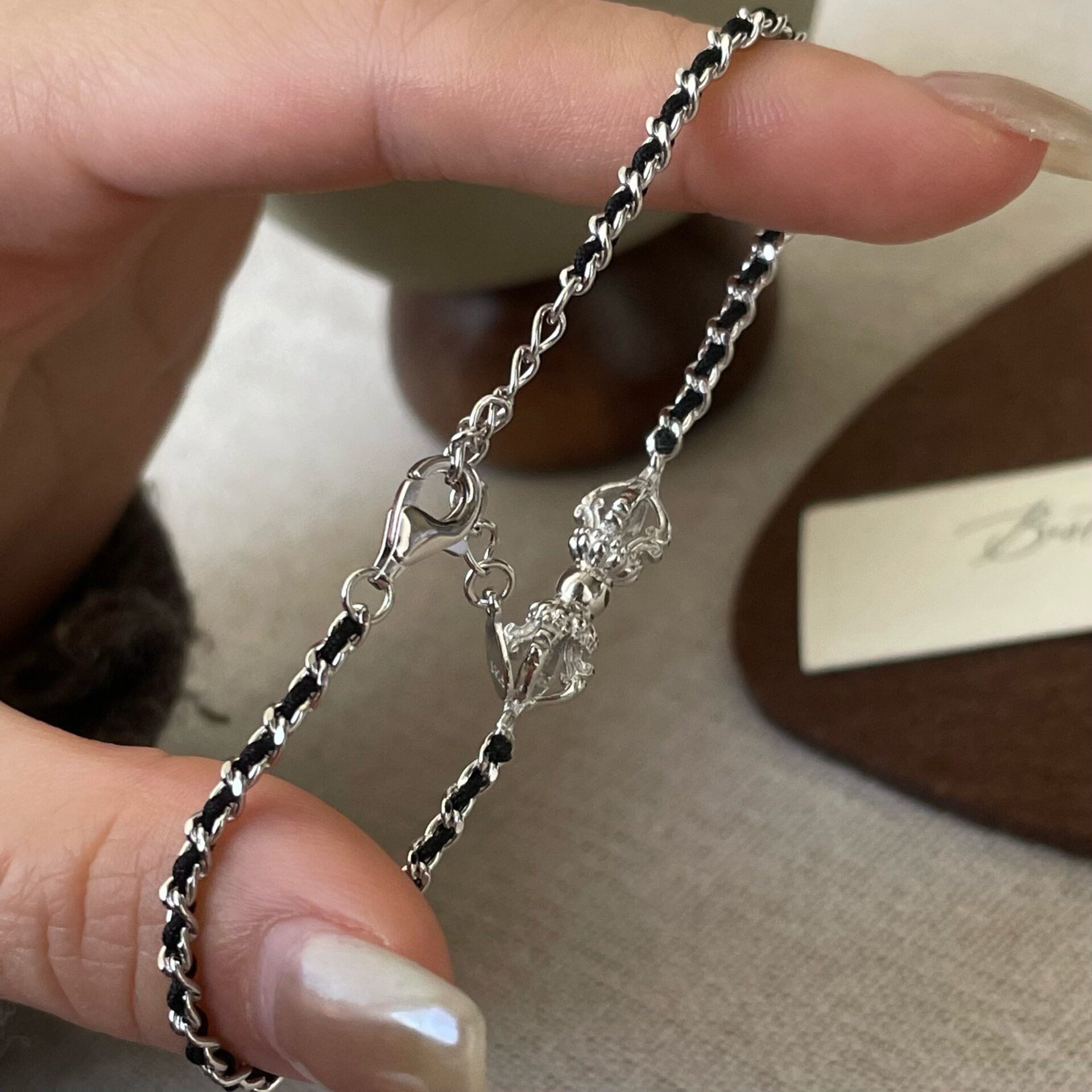 S925纯银中古金刚杵编绳手链女轻奢小众设计气质高级感手绳手饰