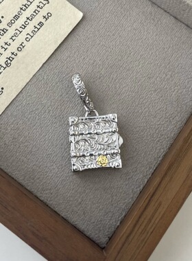 S925纯银电白唐草纹箱包吊坠 个性重工女可打开包包首饰项链坠