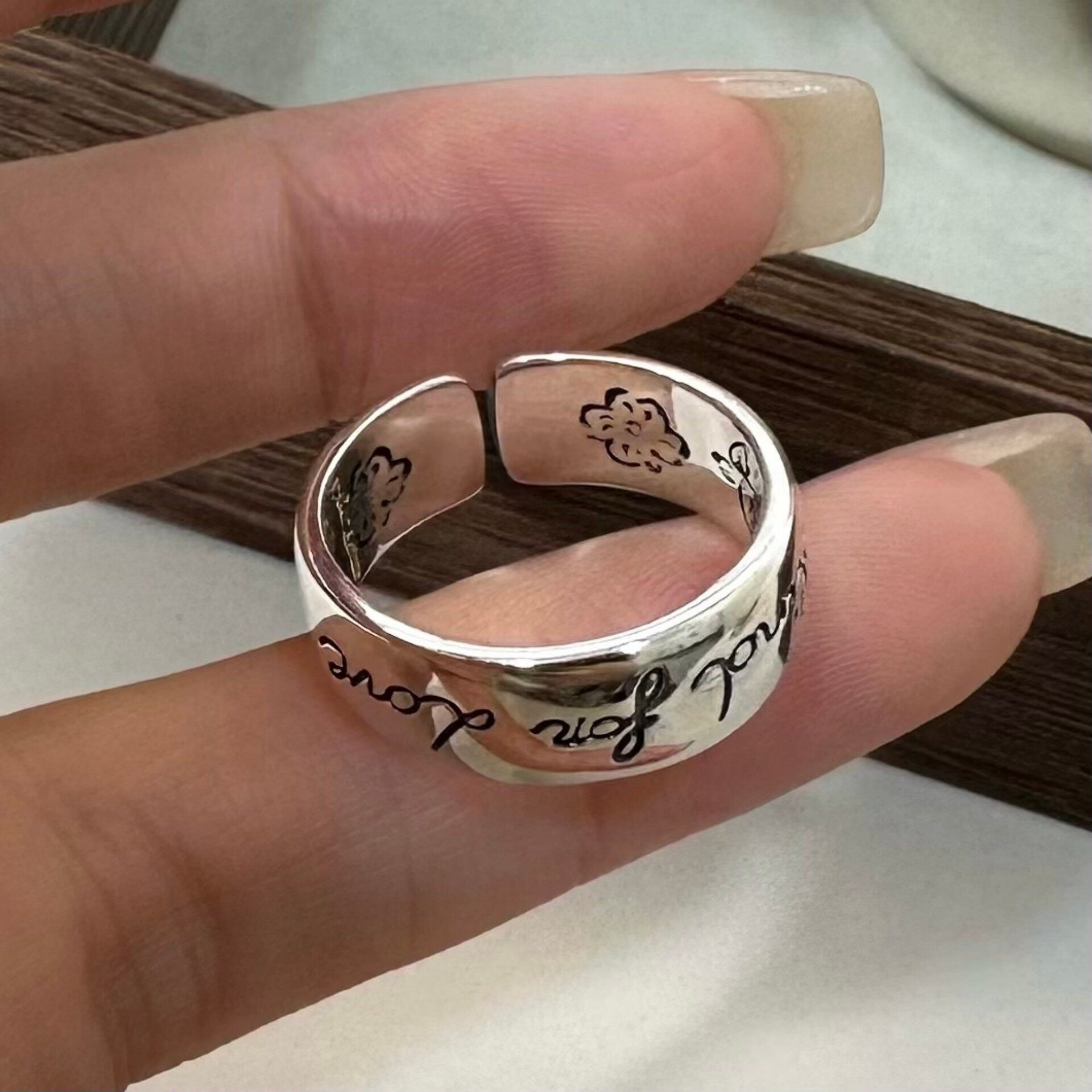 s925纯银爱无畏花鸟戒指复古对戒男女情侣潮款双字母送礼小众精致