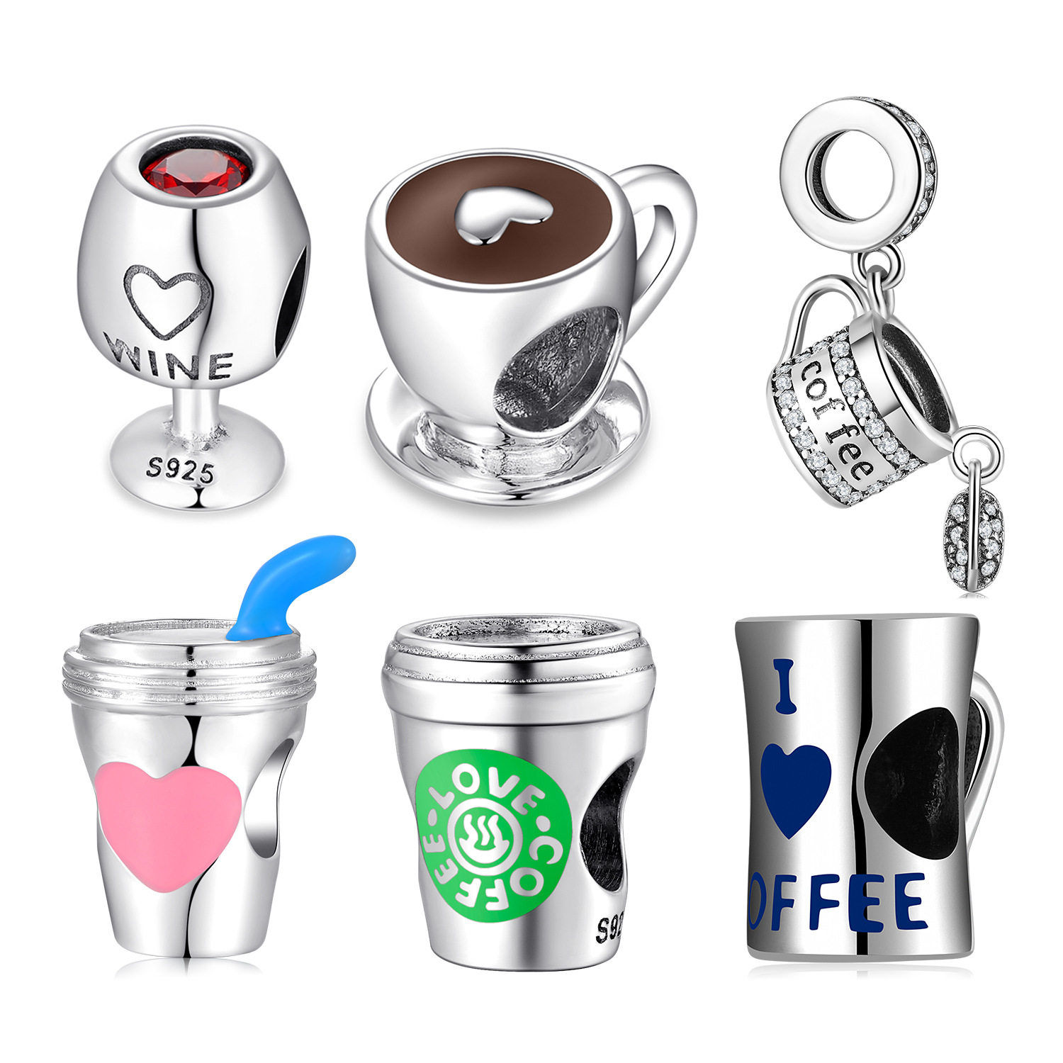 通体S925纯银珠子 创意咖啡系列串珠吊坠 DIY配件手链散珠银饰品,饰品/流行首饰/时尚饰品新,银饰吊坠,淘宝优惠券,粉丝福利购,淘宝优惠卷