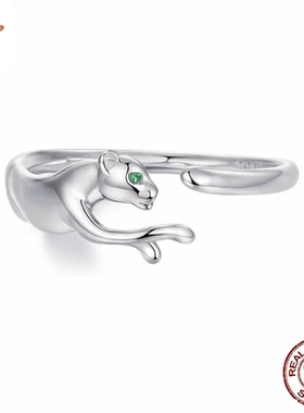 时予原创个性独特豹子开口戒指中性风通体s925纯银动物魅力戒指