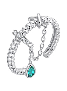 原创肌理设计感s925纯银开口戒指个性水滴锆石流苏指环戒指流行