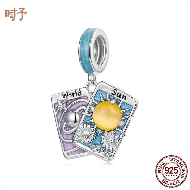 塔罗牌世界和太阳吊坠饰品配件通体s925纯银diy手链串珠百搭时尚