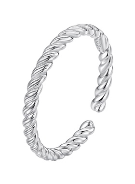 新款素银麻花开口戒指简约时尚s925纯银纹理感戒指手饰小众饰品
